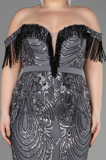 Long Anthracite Plus Size Engagement Dress ABU3785