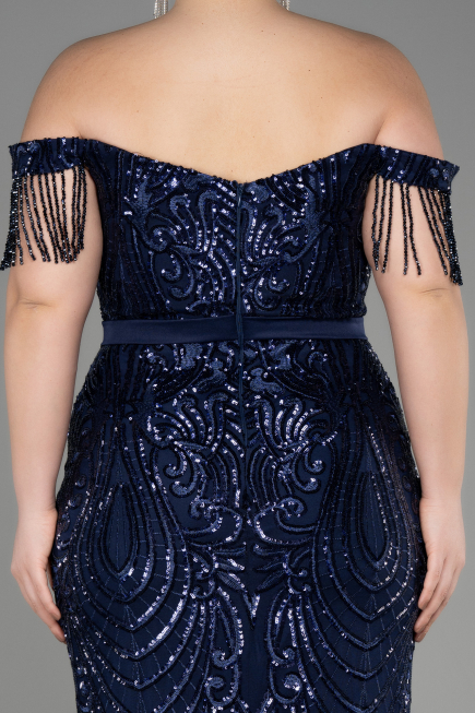 Long Navy Blue Plus Size Engagement Dress ABU3785