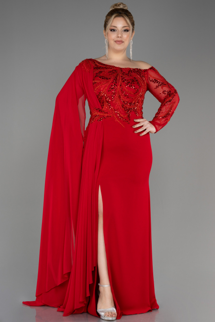 Red Long Dantelle Plus Size Evening Dress ABU3512