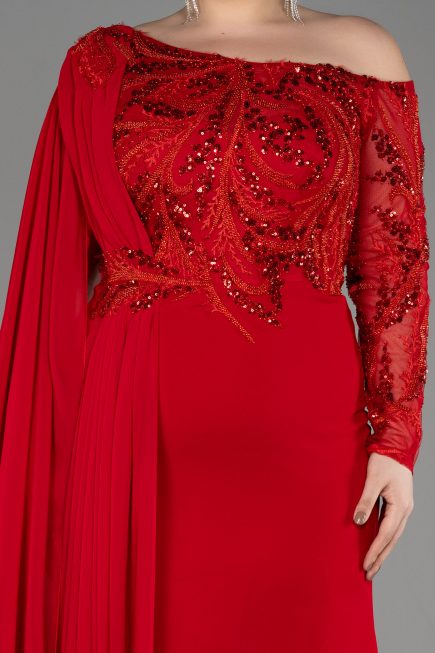 Red Long Dantelle Plus Size Evening Dress ABU3512