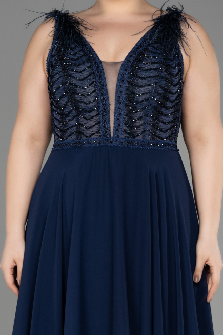 Navy Blue Sleeveless Long Chiffon Evening Dress ABU3856