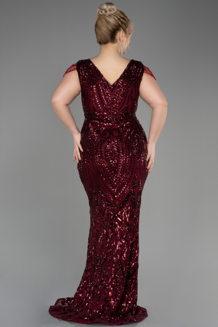 Burgundy Long Scaly Plus Size Evening Dress ABU3845
