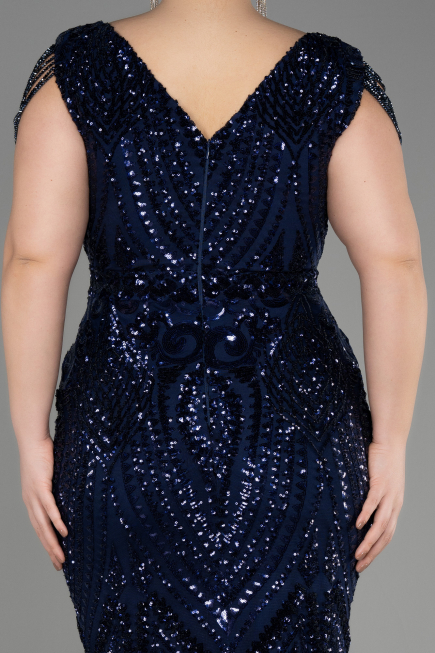 Navy Blue Long Scaly Plus Size Evening Dress ABU3845
