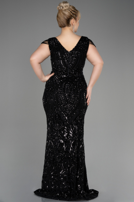 Black Long Scaly Plus Size Evening Dress ABU3845