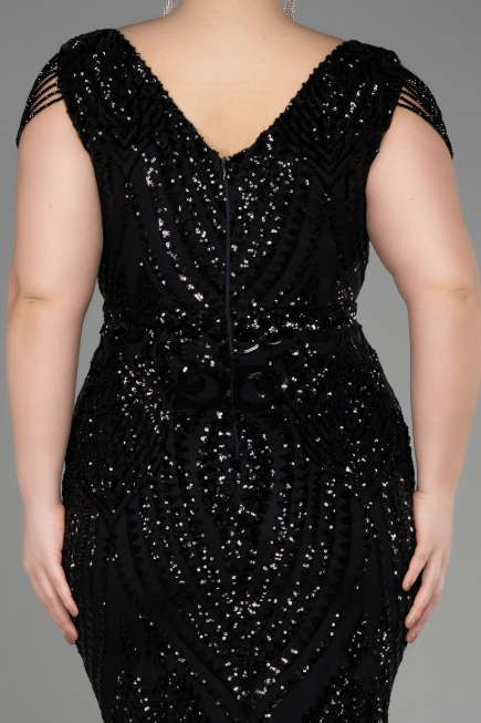 Black Long Scaly Plus Size Evening Dress ABU3845
