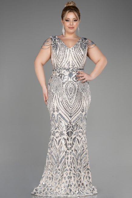 Mink Long Scaly Plus Size Evening Dress ABU3845