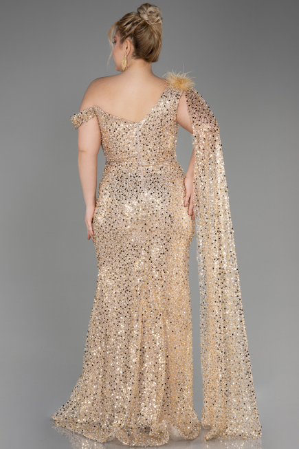Gold Slit Scaly Long Evening Dress ABU3857