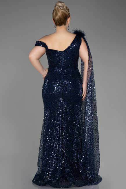 Navy Blue Slit Scaly Long Evening Dress ABU3857