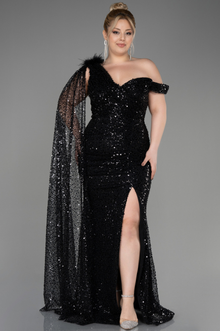 Black Slit Scaly Long Evening Dress ABU3857