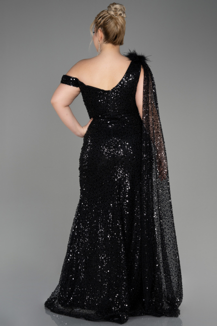 Black Slit Scaly Long Evening Dress ABU3857