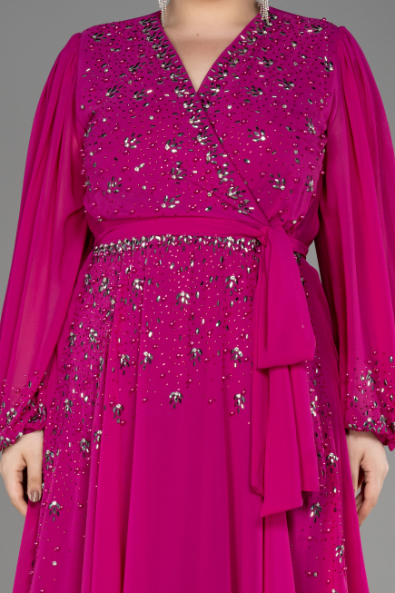 Fuchsia Long Chiffon Plus Size Evening Dress ABU3075