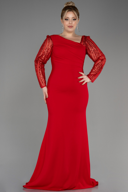 Red Long Plus Size Wedding Dress ABU3713