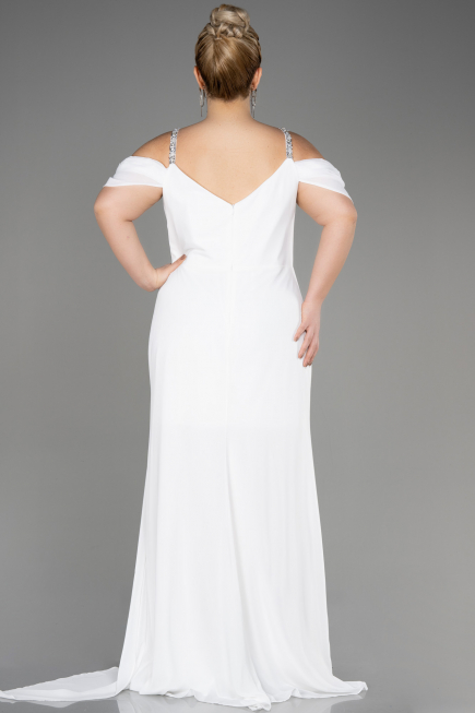White Long Chiffon Plus Size Evening Gown ABU3742