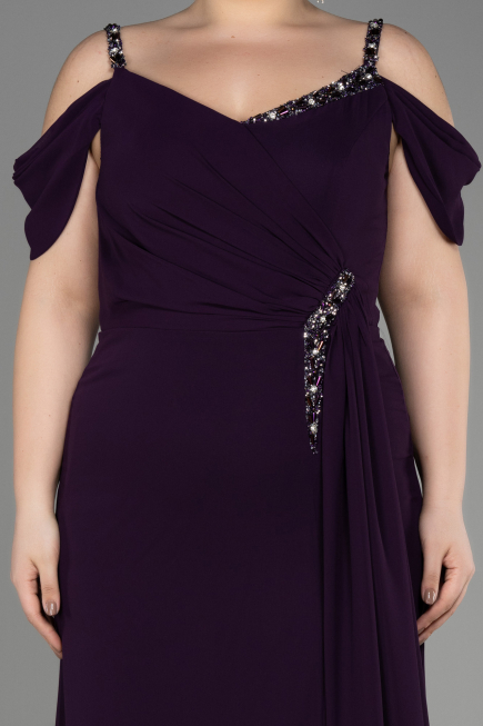Long Dark Purple Chiffon Plus Size Evening Gown ABU3742