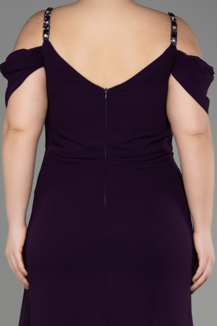 Long Dark Purple Chiffon Plus Size Evening Gown ABU3742