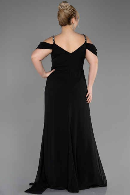 Long Black Chiffon Plus Size Evening Gown ABU3742
