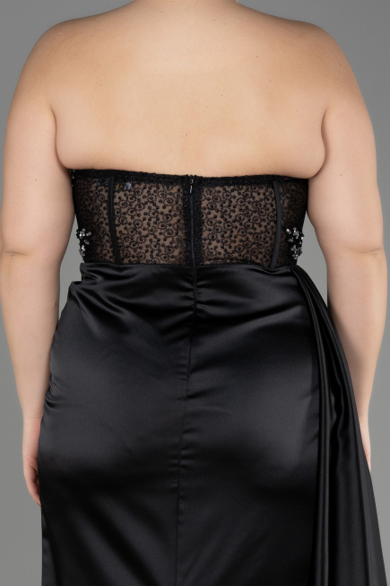 Long Black Satin Plus Size Prom Dress ABU3855