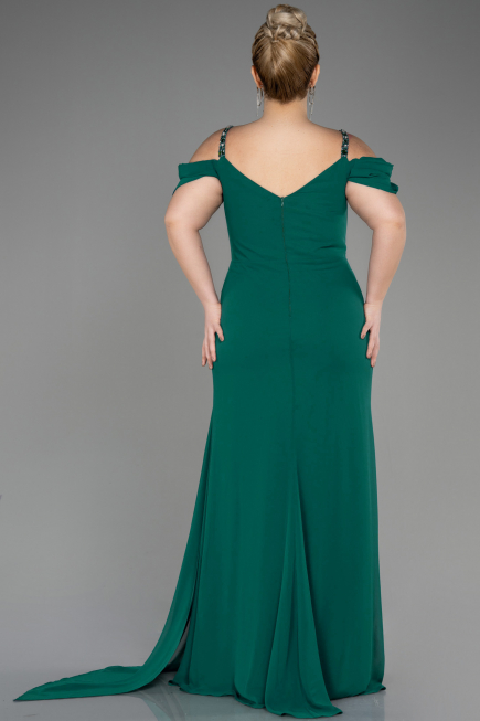 Long Emerald Green Chiffon Plus Size Evening Gown ABU3742