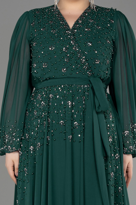 Emerald Green Long Chiffon Plus Size Evening Dress ABU3075