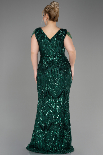 Emerald Green Long Scaly Plus Size Evening Dress ABU3845