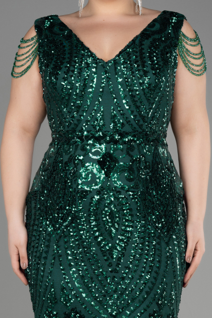 Emerald Green Long Scaly Plus Size Evening Dress ABU3845