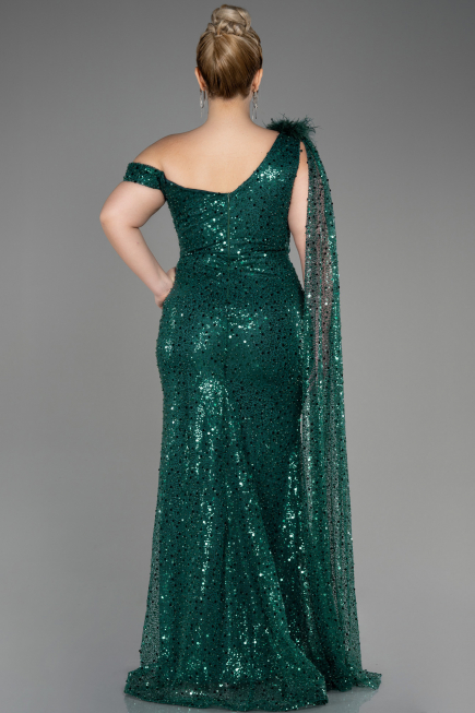 Emerald Green Slit Scaly Long Plus Size Evening Dress ABU3859