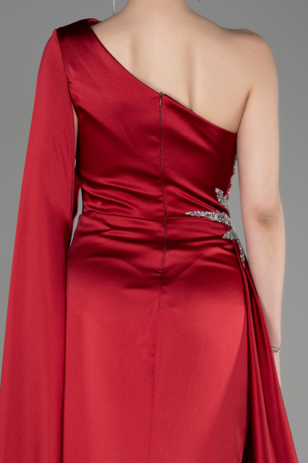 Burgundy Long Satin Evening Dress ABU3545