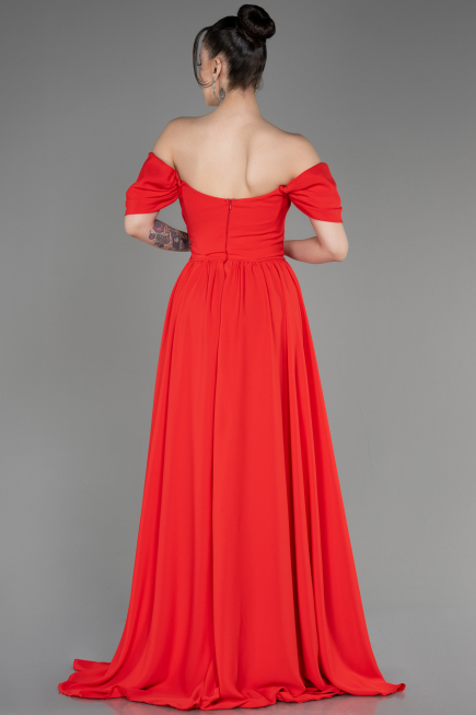 Coral Long Chiffon Evening Dress ABU3827