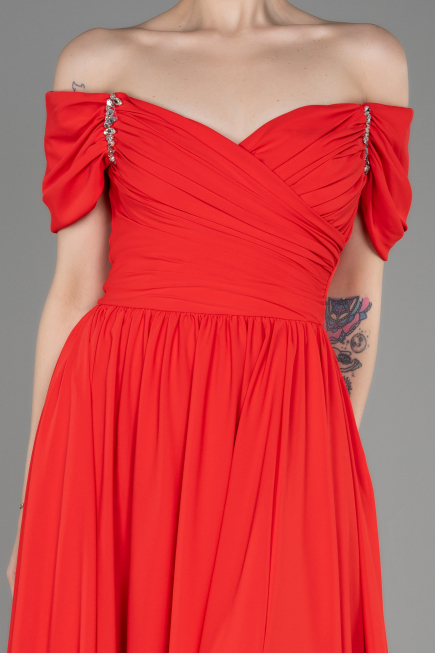 Coral Long Chiffon Evening Dress ABU3827