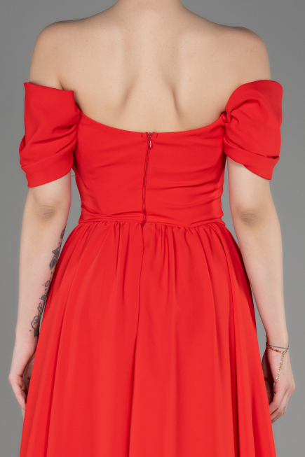 Coral Long Chiffon Evening Dress ABU3827