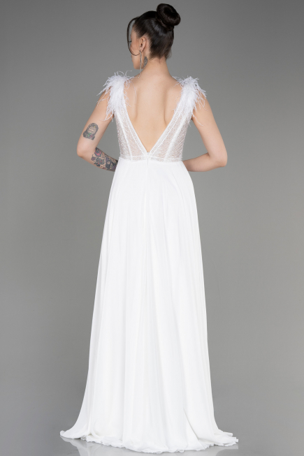 White Sleeveless Long Chiffon Evening Dress ABU3856