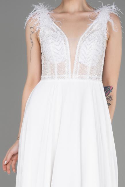 White Sleeveless Long Chiffon Evening Dress ABU3856