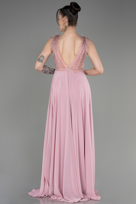 Powder Color Sleeveless Long Chiffon Evening Dress ABU3856