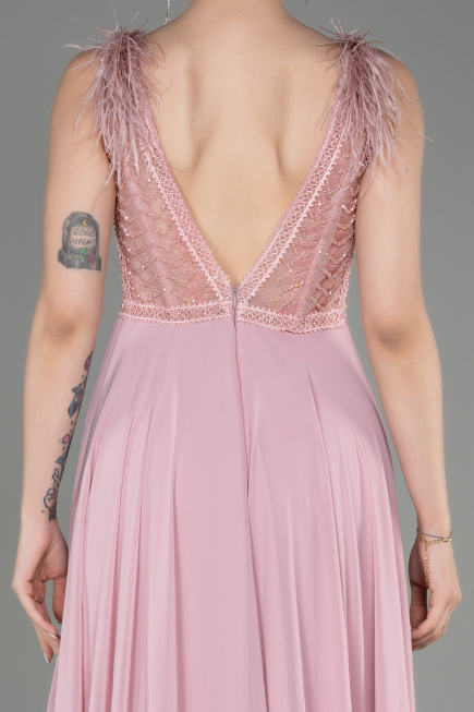 Powder Color Sleeveless Long Chiffon Evening Dress ABU3856