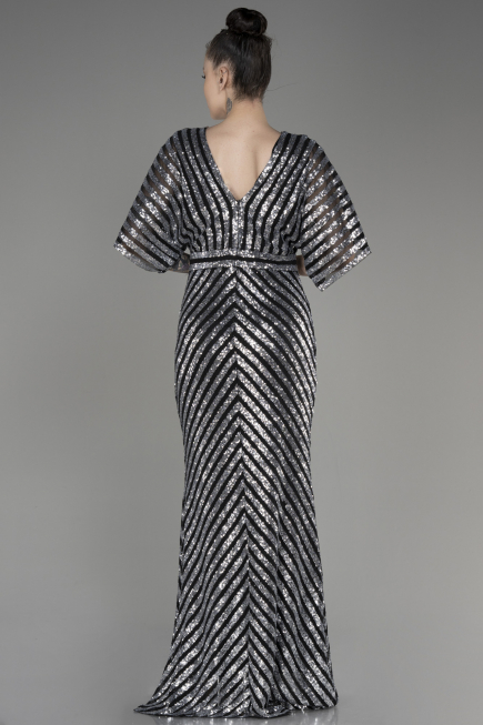 Black-Silver Long Plus Size Evening Dress ABU2309