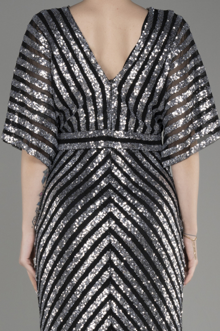 Black-Silver Long Plus Size Evening Dress ABU2309