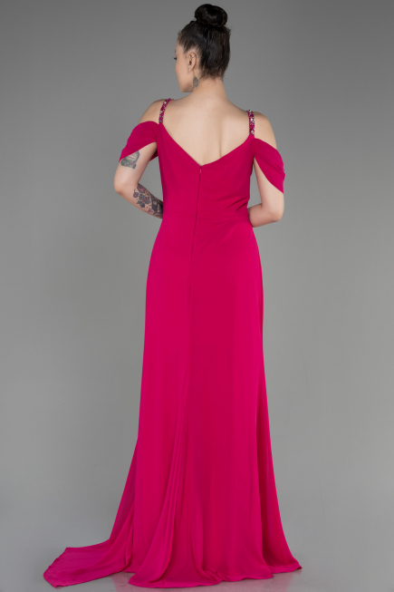 Fuchsia Long Chiffon Plus Size Evening Gown ABU3742