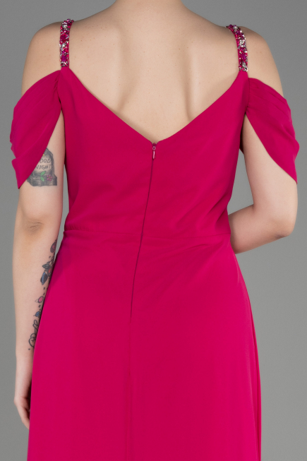 Fuchsia Long Chiffon Plus Size Evening Gown ABU3742