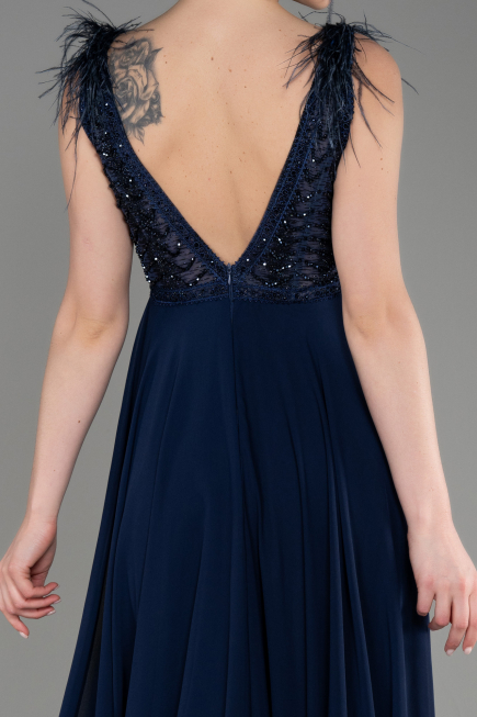 Navy Blue Sleeveless Long Chiffon Evening Dress ABU3856