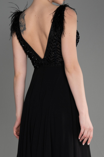 Black Sleeveless Long Chiffon Evening Dress ABU3856