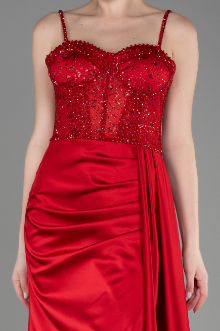 Long Red Satin Evening Dress ABU3875