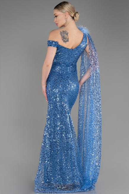 Indigo Slit Scaly Long Evening Dress ABU3857