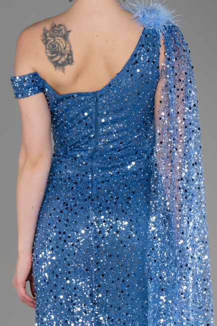 Indigo Slit Scaly Long Evening Dress ABU3857