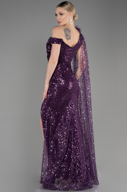 Purple Slit Scaly Long Evening Dress ABU3857