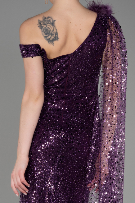 Purple Slit Scaly Long Evening Dress ABU3857