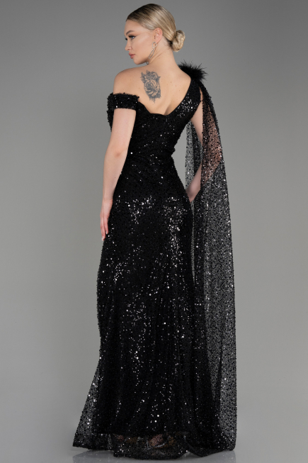 Black Slit Scaly Long Evening Dress ABU3857