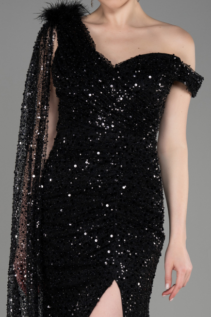 Black Slit Scaly Long Evening Dress ABU3857