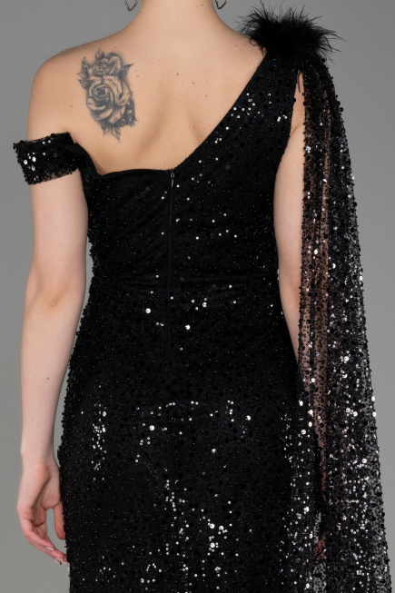 Black Slit Scaly Long Evening Dress ABU3857
