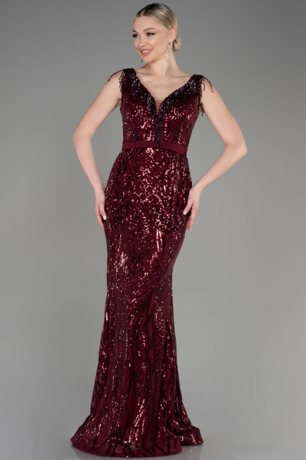 Long Burgundy Mermaid Prom Dress ABU3874