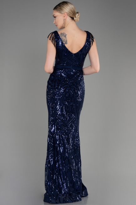 Long Navy Blue Mermaid Prom Dress ABU3874